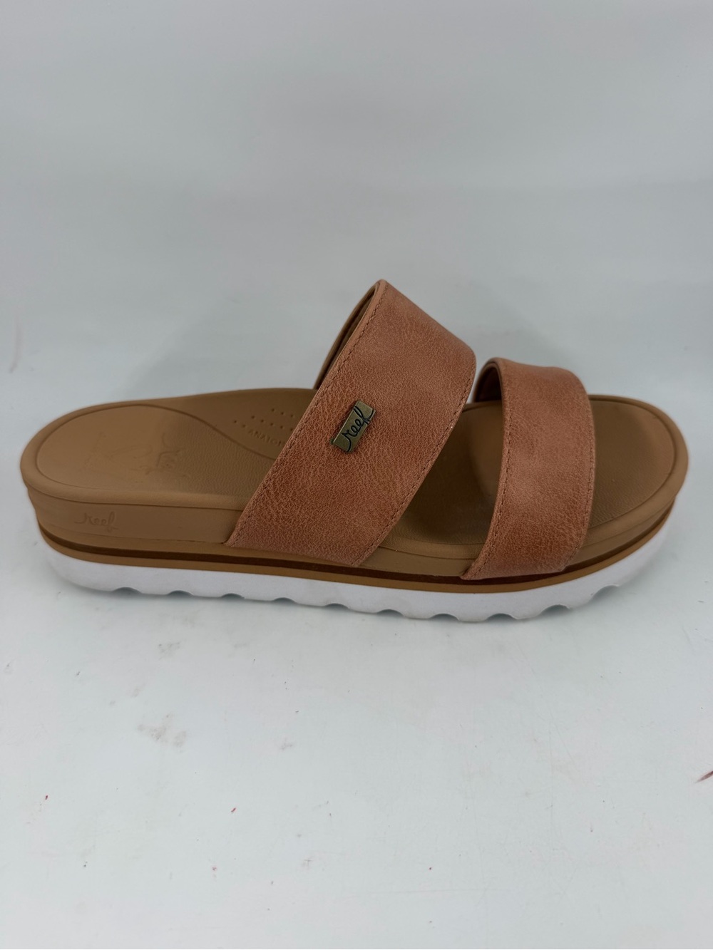 Reef Women’s Banded Horizon Hi -SZ 7- Tan 2 Band Vegan Leather Platform Sandals
